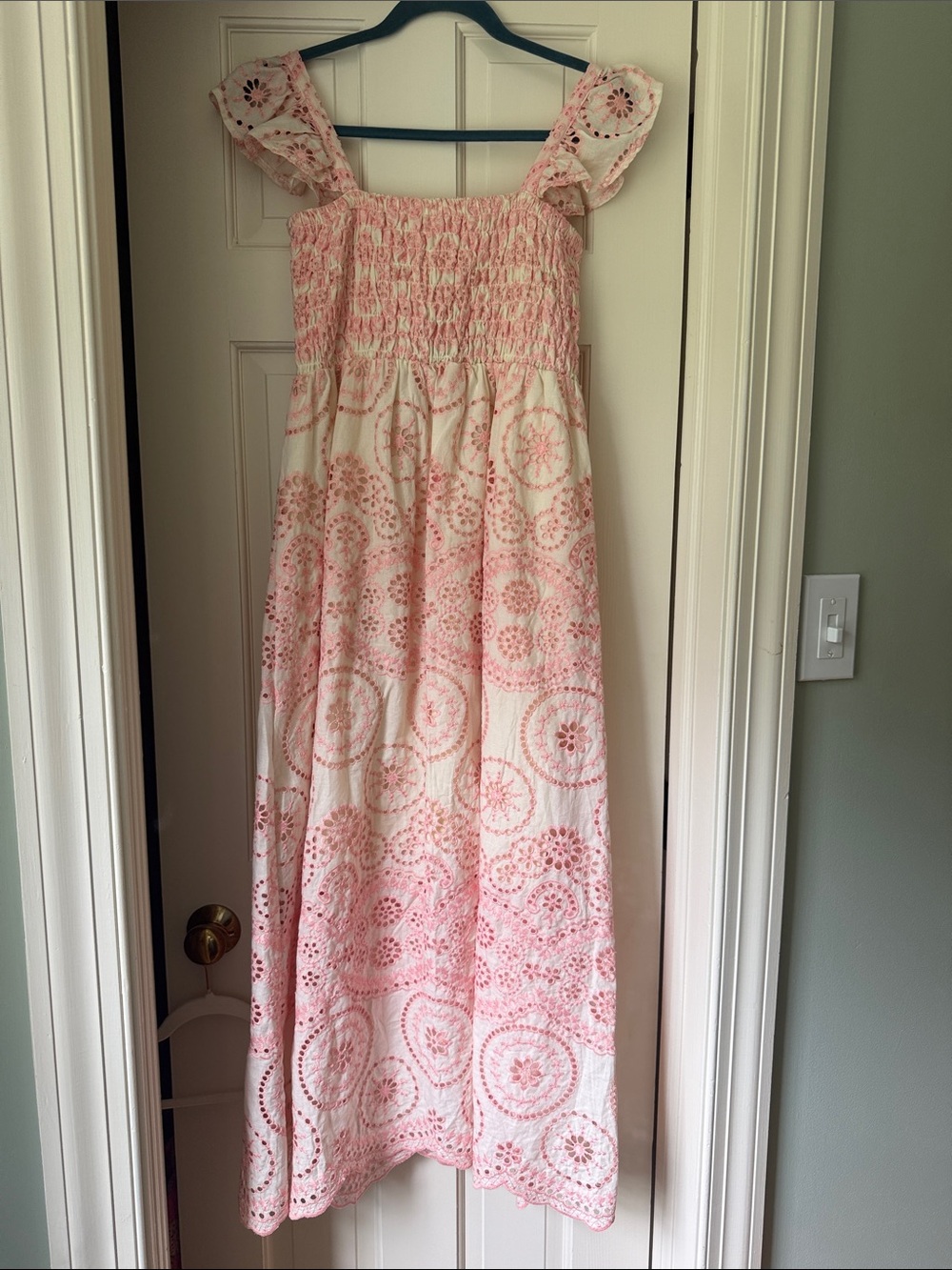 Sunday Up Pink and Cream Eyelet Maxi Dress